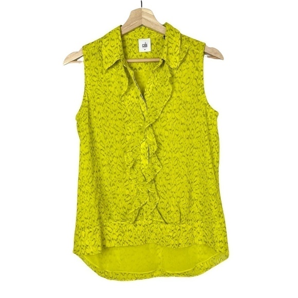 Cabi Reign Yellow Ruffle Front Sleeveless Blouse XS #3071 - Picture 2 of 4